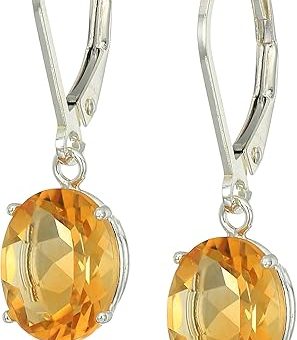 Amazon Essentials 925 Sterling Silver 4.5 Cttw, 8 x 10mm Oval Gemstone Leverback Dangle Earrings, Birthstone Elegant Jewelry for Women (previously...