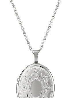 Amazon Essentials Oval Hand Engraved Locket Necklace, 18", (previously Amazon Collection)