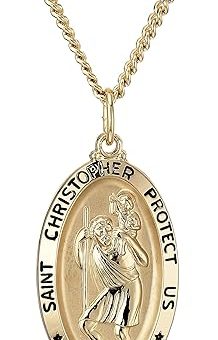 Amazon Essentials Oval Saint Christopher Medal Necklace with Rhodium Plated Stainless Steel Chain, 20", (previously Amazon Collection)