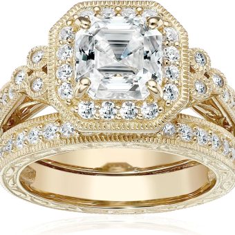 Amazon Essentials Platinum or Gold Plated Sterling Silver Infinite Elements Zirconia Antique Ring Set , (previously Amazon Collection)