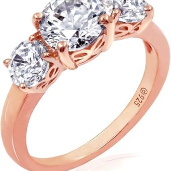 Amazon Essentials Platinum or Gold Plated Sterling Silver Round 3-Stone Ring made with Infinite Elements Cubic Zirconia (previously Amazon Collection)