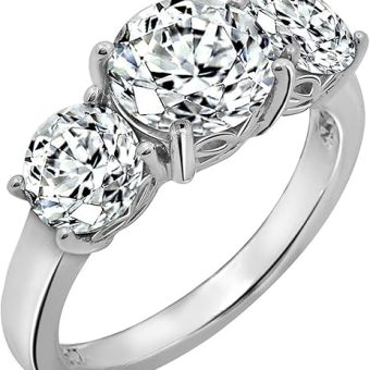 Amazon Essentials Platinum-Plated Sterling Silver Round 3-Stone Ring made with Infinite Elements Cubic Zirconia (4 cttw), Size 7, (previously...