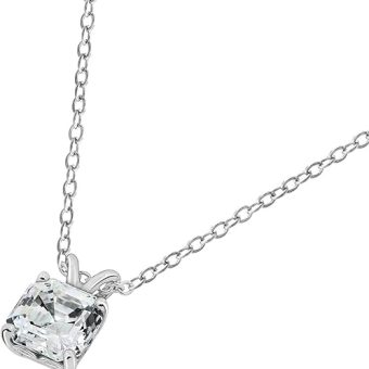 Amazon Essentials Platinum-Plated Sterling Silver Solitaire Pendant Neckalce made with Infinite Elements Cubic Zirconia, 16", (previously Amazon...