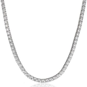 Amazon Essentials Platinum Plated Sterling Silver Tennis Necklace set with Round Cut Infinite Elements Cubic Zirconia , (previously Amazon Collection)