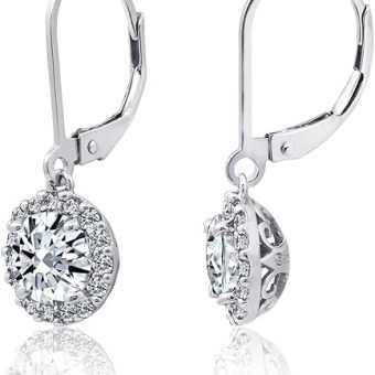 Amazon Essentials Sterling Silver Platinum Plated Infinite Elements Cubic Zirconia Halo Leverback Drop Earrings (previously Amazon Collection)