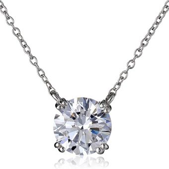 Amazon Essentials Sterling Silver Solitaire Pendant Necklace with Round Cut Infinite Elements Cubic Zirconia Round Solitaire Pendant, (previously...