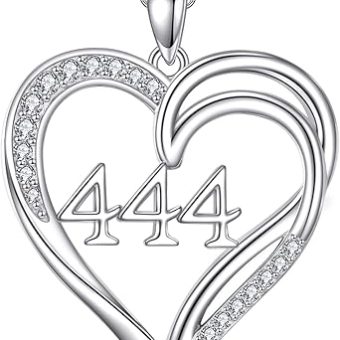 Angel Number 444 Necklace 925 Sterling Silver Heart Angel Numbers Pendant Jewelry for Women Mom