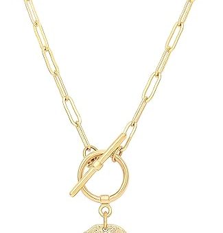 Aobei Pearl 18K Gold Moon Star Lion Evil Eye Pendant Necklace Medallion Paperclip Chian Choker Layering Jewery for Women