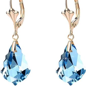 Austrian Crystal Baroque Drop Leverback Earrings for Women Fashion 14K Gold Plated Hypoallergenic Jewelry