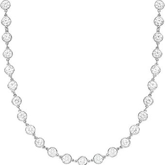 AVELI Lab Created Diamond Station Tennis Necklace in Large Size 5mm Bezel Set Round Brilliant Cut Stones - Hypoallergenic Elegant Diamond-Like...