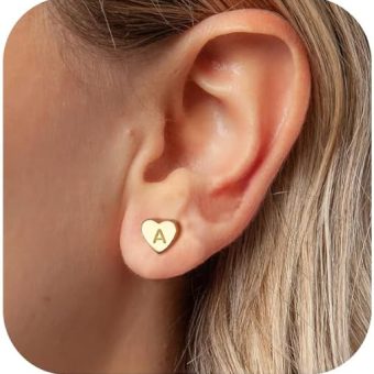 BAYLAY Initial Earrings for Women - 18K Gold Plated Heart Initial Earrings Hypoallergenic Little Initial Earrings for Women Sensitive Earrings