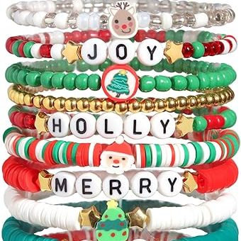 Beaded Bracelet Christmas Day Beaded Stretch Bracelet Holiday Charm Bracelets Festive Jewelry Gifts for Women