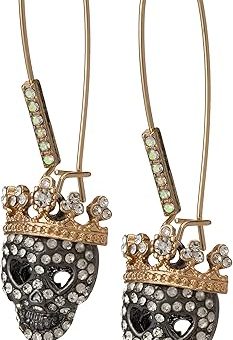 Betsey Johnson Pave Skull Dangle Earrings