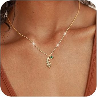 Birthstone Flower Necklace for Women 14k Gold Plated Dainty Necklace Trendy Pendant Necklace Simple Cute Choker Necklace Non Tarnish Emerald Blue...