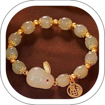 Blessing Good Luck Bead Jade Hare Crystal 14K Gold Bracelets for Women Lucky Jade Dainty Beads Bracelets Gold Jewelry Gifts for Women Her Him...