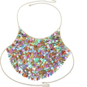 Body Chain Shiny Metal Multicolor Sequin Body Chain Bikini Jewelry for Women Bohemia Sexy Underwear Set Bra and Thong Jewellery Accessories Body...