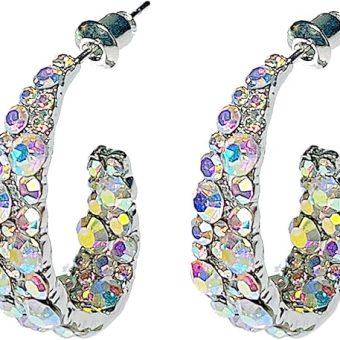 CEJUG Statement Earrings for Women Bohemian Large Dangle Drop Hoop Earring AB Rhinestone Crystal Sterling Silver Post Jewelry Gift