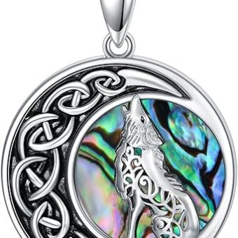 Celtic Knot Necklace for Women 925 Sterling Silver Wolf Pendant Necklace with Abalone Shell Good Luck Jewelry Gift for Women Wife Mom Birthday...