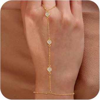 CHESKY Gold Hand Chain Bracelet for Women Trendy, 14k Gold Plated Dainty Ring Bracelet Hand Chain Hypoallergenic Adjustable Summer Finger Nail...