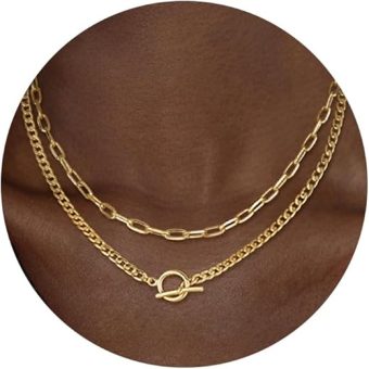 CHESKY Gold Layered Necklaces for Women, 14K Dainty Gold Chain Necklace Women Trendy Cuban Link Paperclip Chain Toggle Clasp Necklace Fashion...