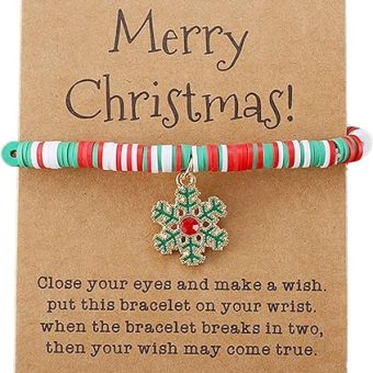 Christmas Bracelet with Wish Cards Cute Xmas Charm Bracelets Adjustable Rope Xmas Holiday Gifts for Women Men