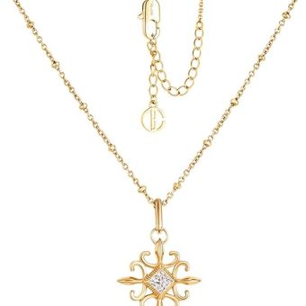 Cicy Bell 18k Gold Plated Necklace for Women Princess Cubic Zirconia Dainty Pendant Necklace Trend Jewelry Gift, 15.7" + 1.9" Extend