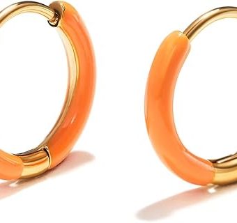 Cicy Bell 18k Gold Plated Small Hoop Earrings for Women Colorful Enamel Huggie Earrings Lightweight Trendy Jewelry Gifts