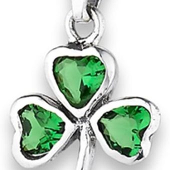 Clover Shamrock Pendant Simulated Emerald .925 Sterling Silver Good Luck Charm