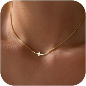 Cross Necklace for Women 14K Real Gold Silver Plated Dainty Small Cross Pendant Choker Simple Trendy Cute Cross Charm Chain Necklace Faith Jewelry...