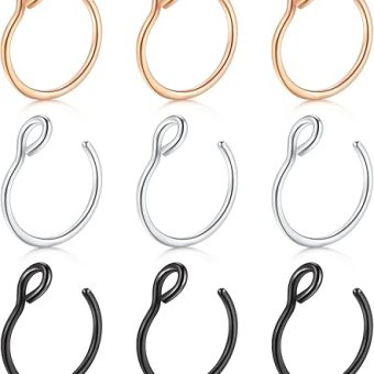 D.Bella 20G Fake Piercing Jewelry Hoop for Faux Lip Septum Nose Ring Set,8mm