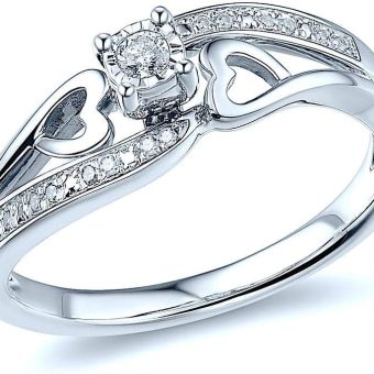 Diamond Promise Ring Heart 14kt Yellow Gold Plated Silver or Sterling Silver 1/10 cttw H-I Color, I2-I3 Clarity