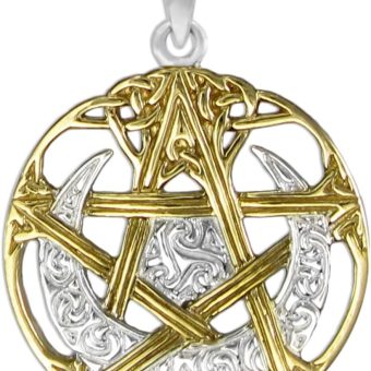 Dryad Design Celtic Moon Pentacle Pendant - Sterling Silver - 14k Gold Plated Wiccan Pagan Jewelry