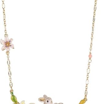 Enamel Glazed Gray Bunny Narcissus Flower Necklace Cute Zodiac Animal Collarbone Chain Holiday Gift Women's Jewelry