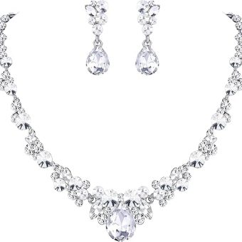 EVER FAITH Rhinestone Crystal Elegant Bridal Floral Teardrop Necklace Earrings Set