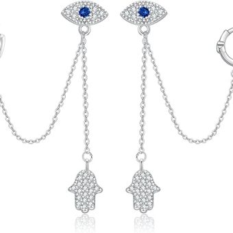 Evil Eye Earrings 925 Sterling Silver Zircon Evil Eye Stud Double Piercing Earrings Evil Eye Jewelry Christmas Presents For Women