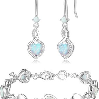 FANCIME Opal Earrings and Opal Bracelet for Women Sterling Silver October Birthstone Jewelry Set