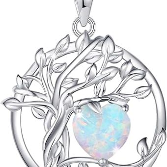 FANCIME Tree of life Birthstone necklace Sterling Silver Pendant Birthstone Necklace Gemstone Anniversary Birthday Jewelry Christmas Gifts for Mom...