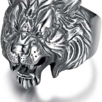 Fanshu Stainless Steel Titanium Tiger Head Ring for Men Women Hip Hop Punk Animal Gothic Biker Couple Boyfriends Gift Fashion Jewelry