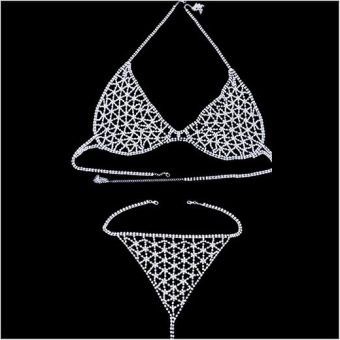 Fashion Sexy Rhinestone Snowflake Shape Body Waist Chain Round Panties Thong for Couple Bling Crystal Body Jewelry Bra Necklace Nightclub Party...