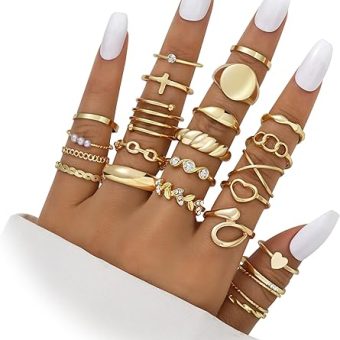 FAXHION 60 Pcs Gold Stackable Rings for Women, Knuckle Rings Chunky Gold Ring Set Dainty Stacking Cute Rings, Multiple Sizes Cute Jewelry Set Gift