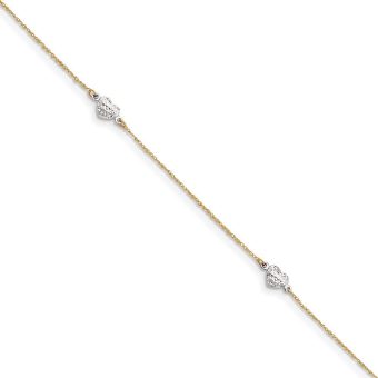 FJC Finejewelers 14 kt Two Tone Gold with Station Puff Heart 10in Plus 1in ext Anklet 10 Inches x 5 m