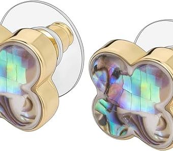 Four Leaf Clover Studs Earrings for Women, Abalone Shell Stainless Steel Stud Earrings Hypoallergenic Gold Plated Earrings for Women Jewelry Gifts