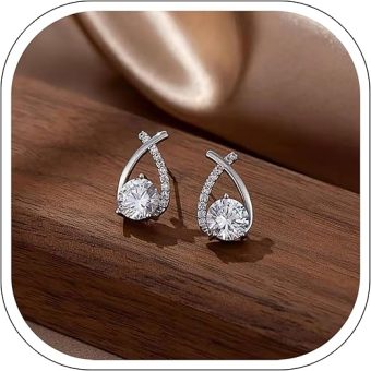 Full Diamond 14K Gold Zircon Stud Earrings for Women, 925 Sterling Silver Hypoallergenic Stud Huggie Earrings, Women's Stud Earrings Gold Silver...