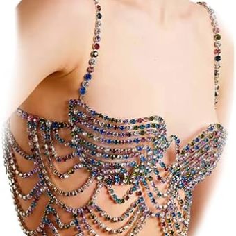 Full Rhinestone Chest Chain Body Jewelry for women Sexy Colorful Crystal Body Chains Lingerie Bikini Bra Chain Jewelry