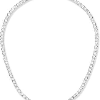 Gemsme 4.0mm CZ Tennis Necklace, 18K White/Yellow Gold Plated 4.0mm Round Cubic Zirconia Classic Tennis Necklace 16-24 Inches