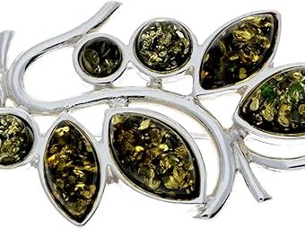 Genuine Baltic Amber & Sterling Silver Exclusive Modern Multistones Brooch - M804