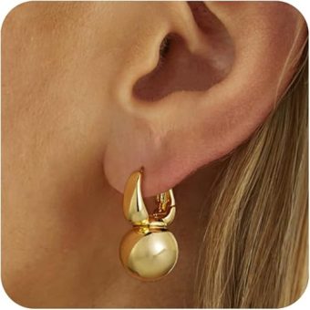 Gold Ball Drop Earrings for Women, Dainty 14K Gold Huggie Earrings Trendy Pearl Hanging Knot Non Tarnish Pierced Earrings Hypoallergenic Fashion...