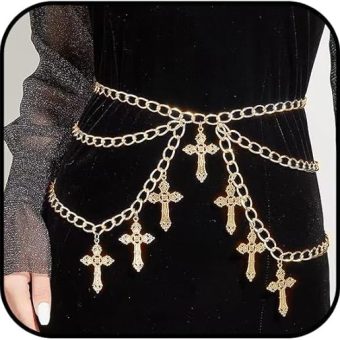 Gold Cross Chain Belt for Women Adjustable Waist Chain Belt Layered Belly Chain Summer Bikini belt Cross pendant body Jewelry