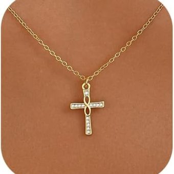 Gold Cross Necklaces for Women Trendy,Dainty Gold Necklace 14K Gold Plated Cross Pendant Necklace With Zircon Small Cute Gold Necklace Simple Cross...