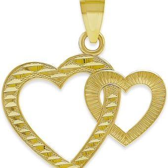 Gold Double Heart Charm - 10 Karat Solid Gold - Heart Pendant - Heart Jewelry